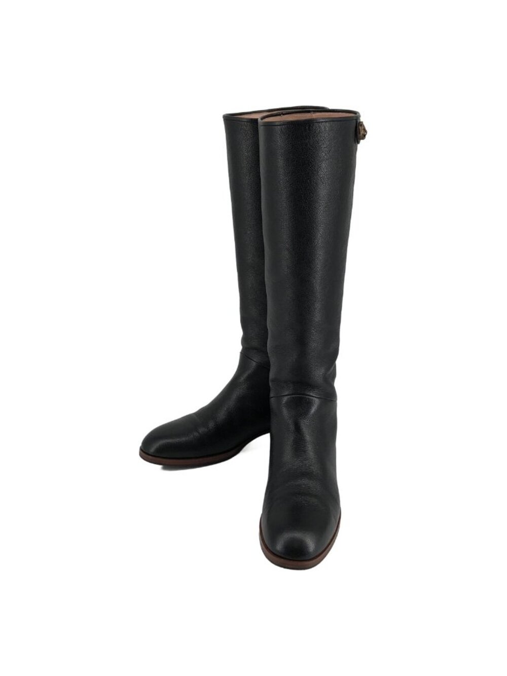 Gucci Tiger Head Round Toe Leather Long Boots Black